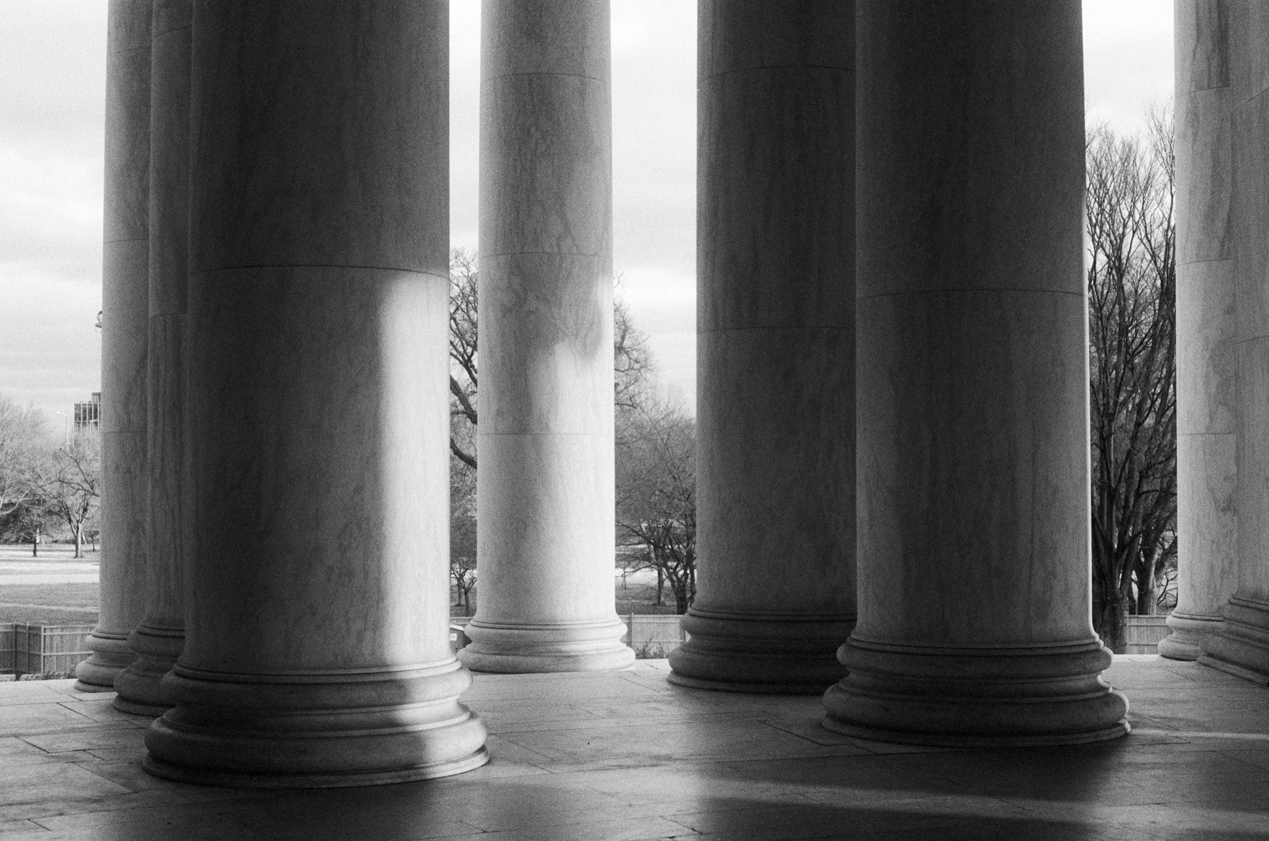 Stone columns in evening light — the architecture of calm